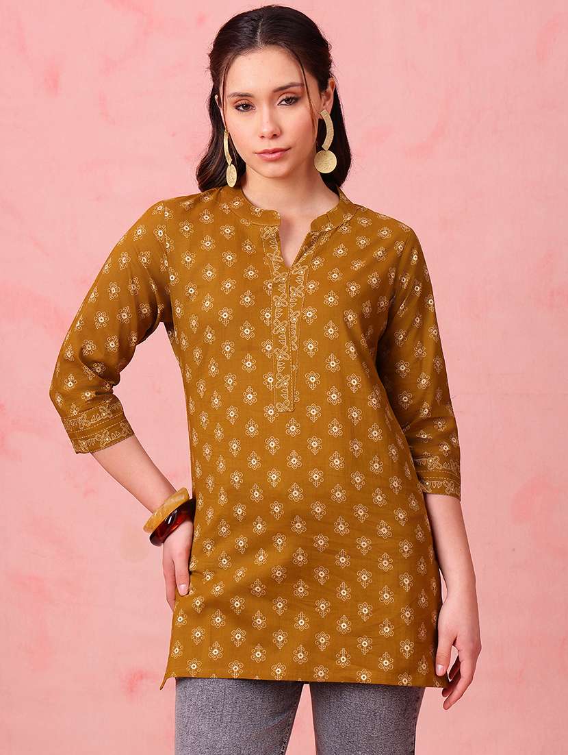 women printed three quarter sleeves straight kurti - 22540582 -  Standard Image - 1