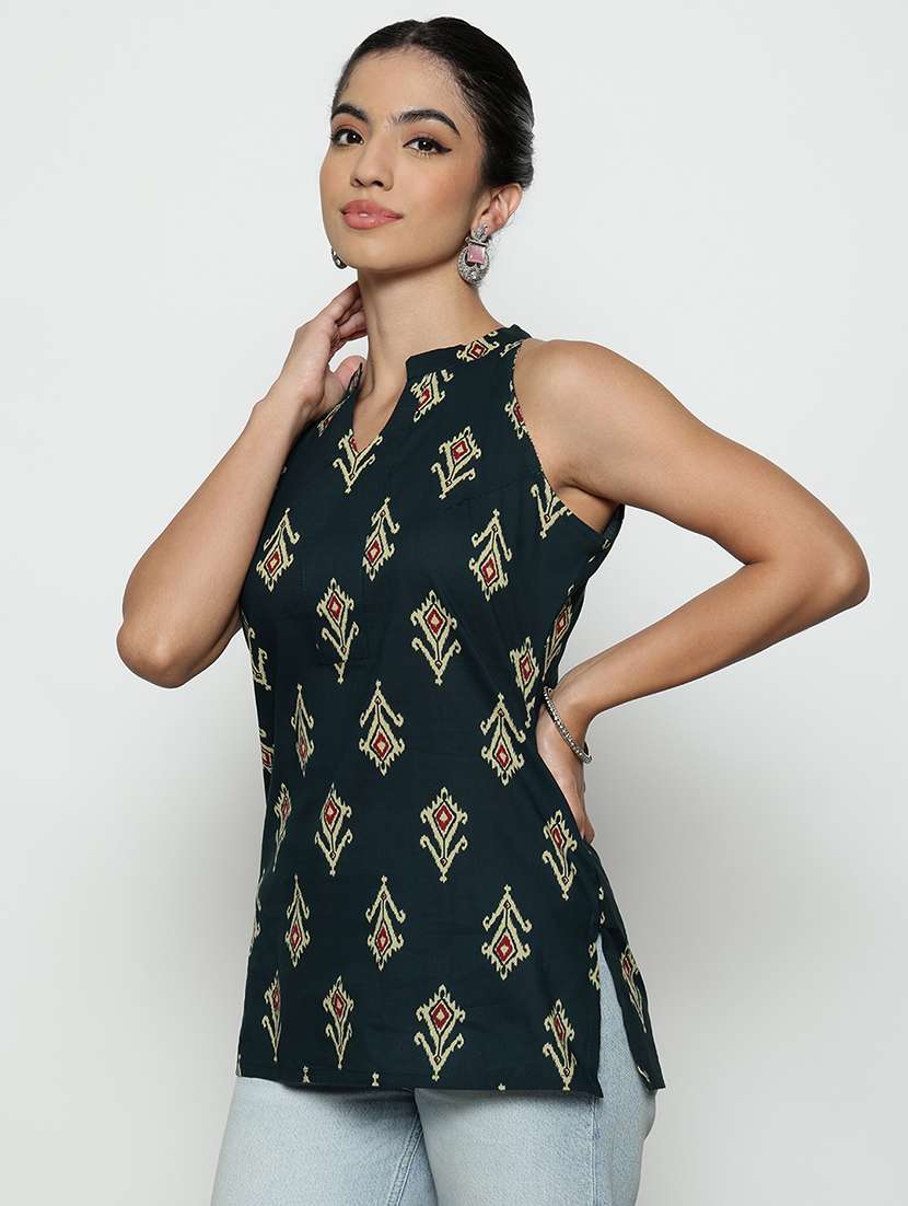 women printed sleeveless straight kurti - 22540601 -  Standard Image - 4