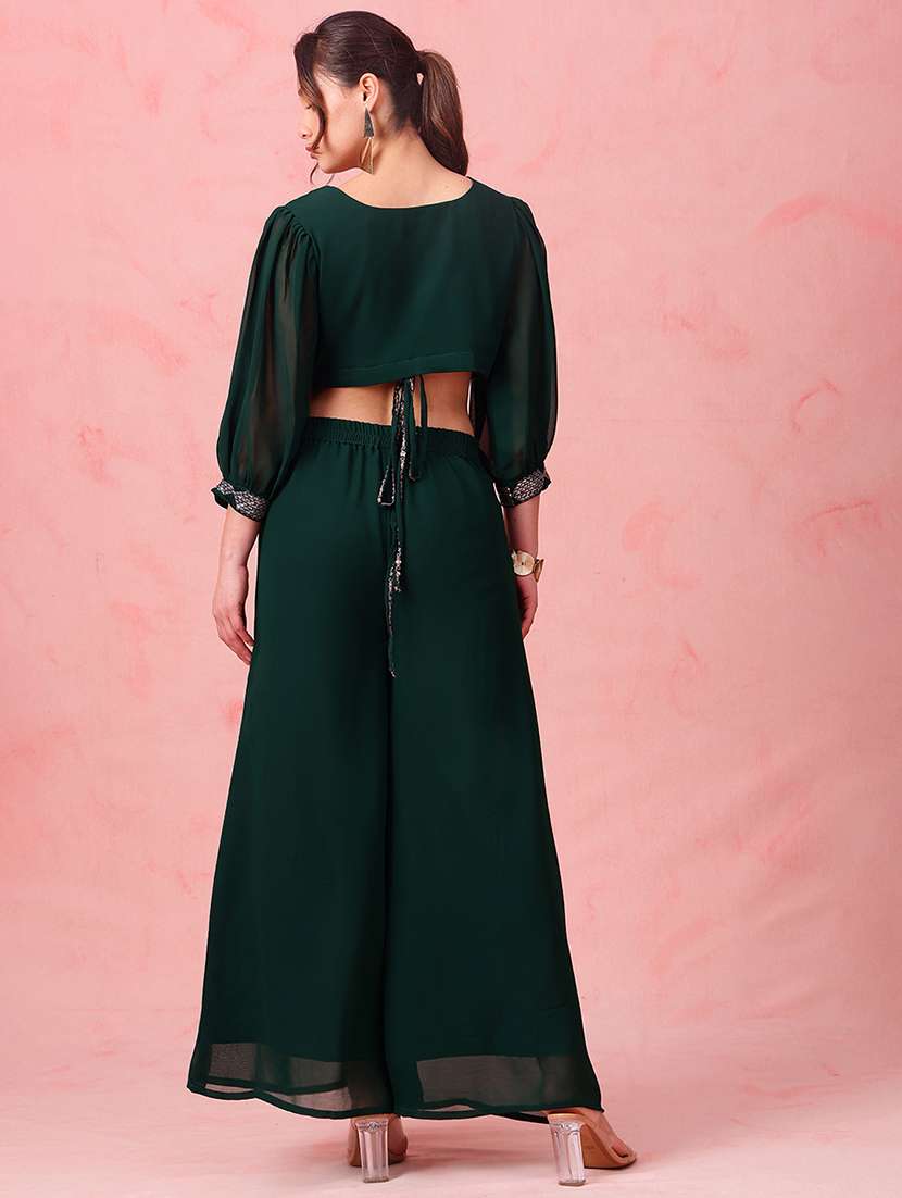 women embroidered bishop sleeves top and palazzo fusion set - 22540607 -  Standard Image - 4