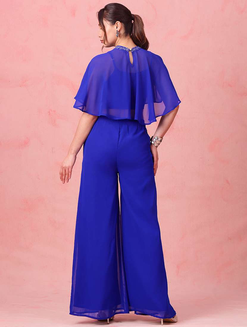 women embroidered mock neck top and palazzo fusion set - 22540608 -  Standard Image - 4