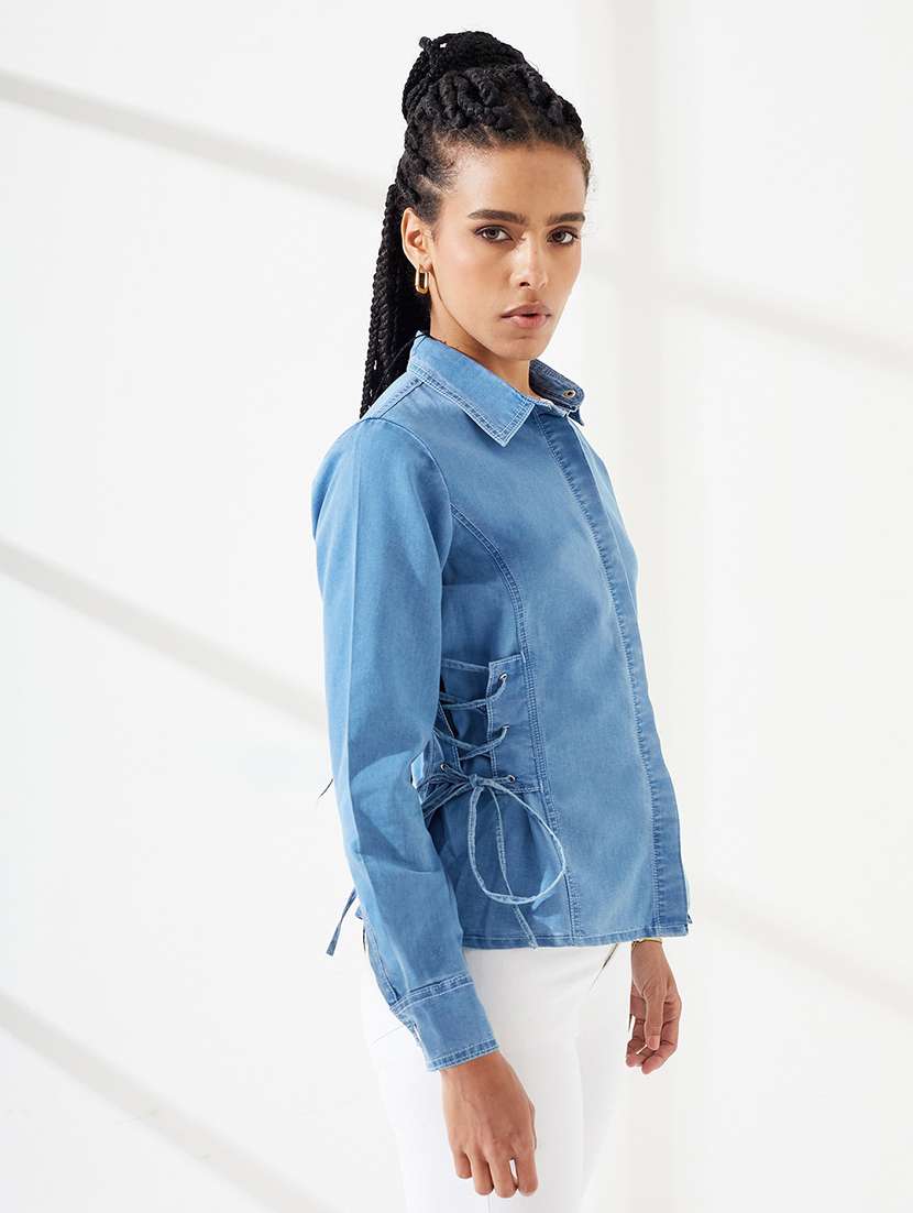 Women Solid Collared Slim Fit Shirt - 22540614 -  Standard Image - 1
