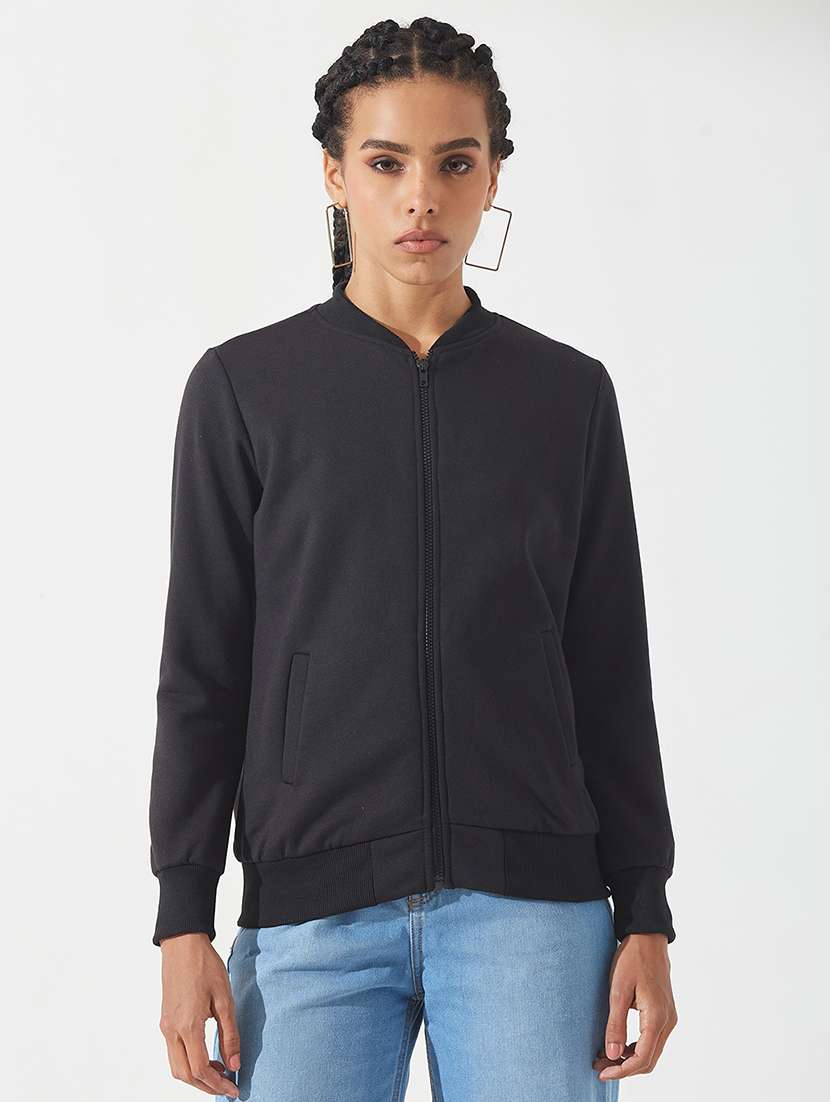 women solid long sleeves bomber jacket