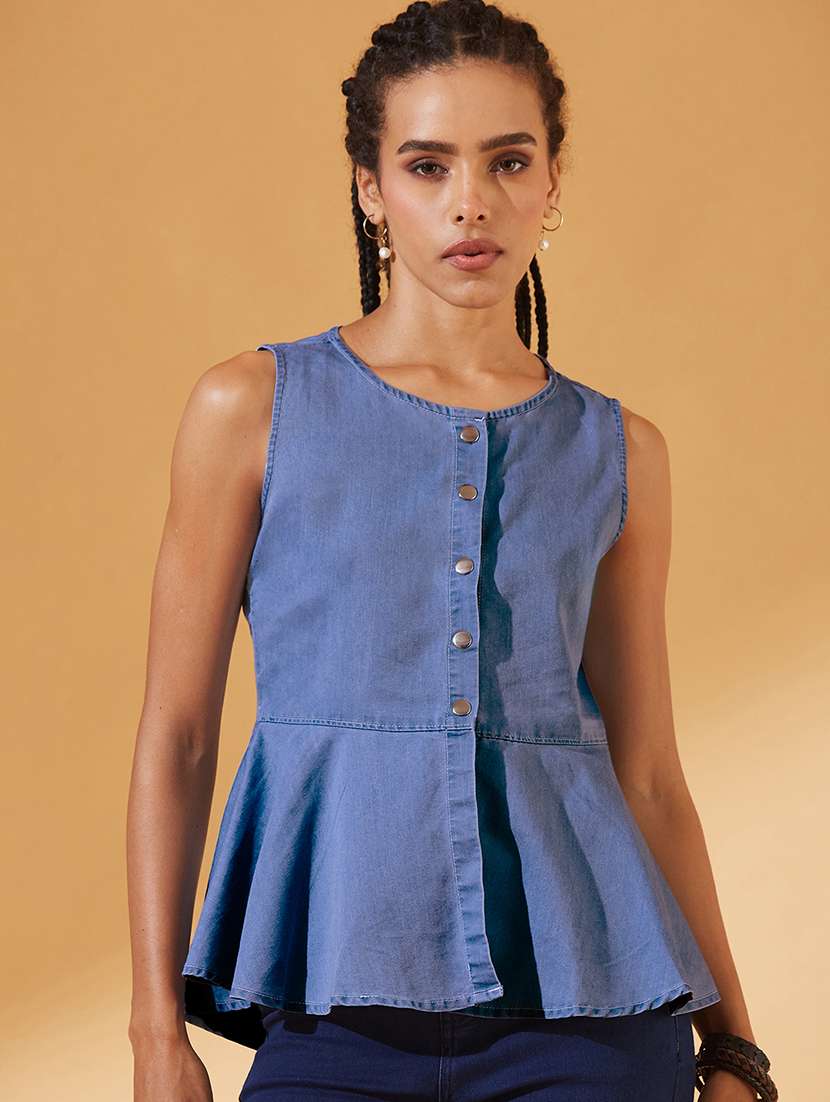 women solid sleeveless peplum top - 22540624 -  Standard Image - 1