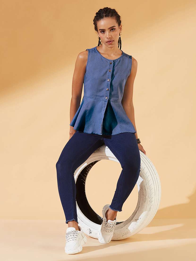 women solid sleeveless peplum top - 22540624 -  Standard Image - 4