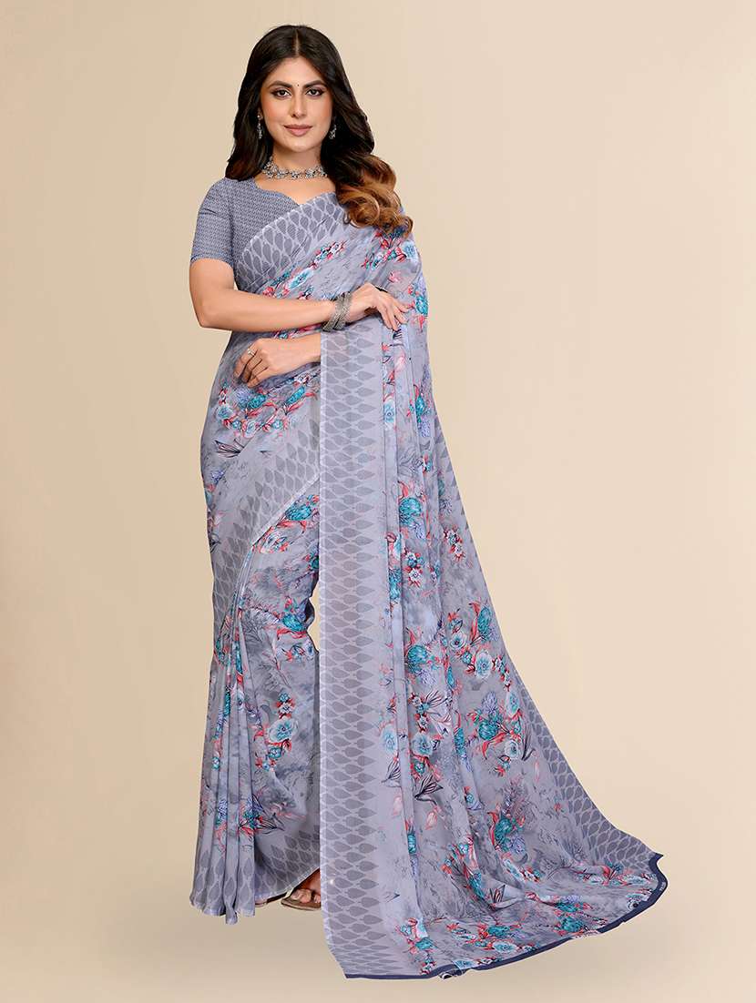 women printed casual wear saree with blouse
