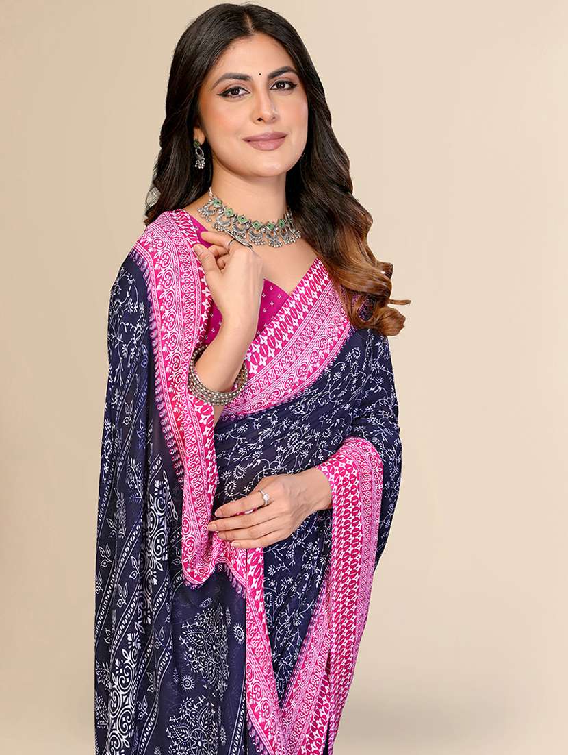 Women Printed Casual Wear Saree With Blouse - 22540658 -  Standard Image - 1