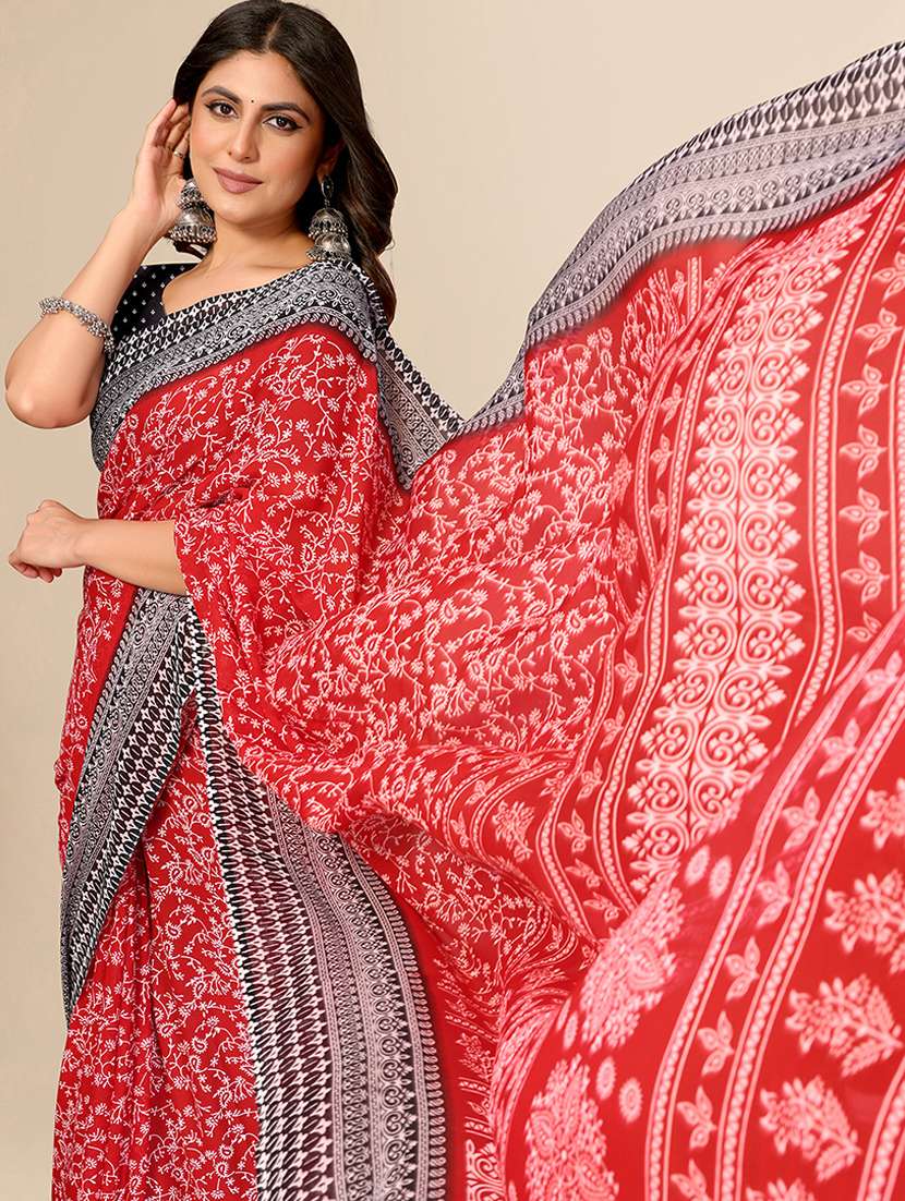 Women Printed Casual Wear Saree With Blouse - 22540661 -  Standard Image - 1