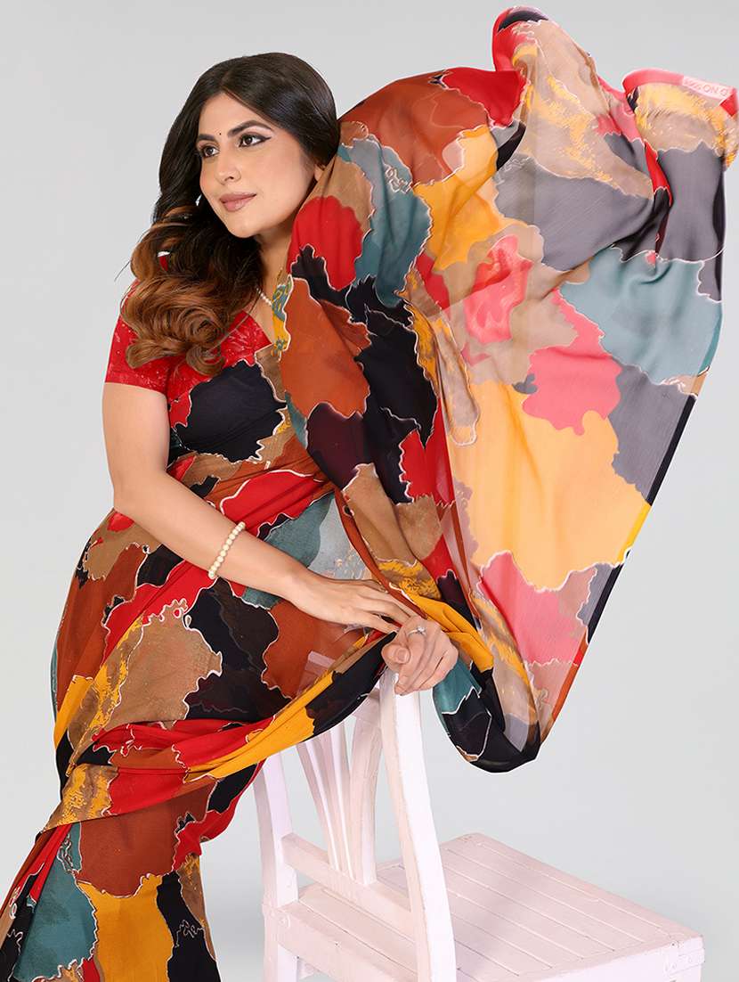 Multi Colored Georgette Printed Saree With Blouse - 22540699 -  Standard Image - 1