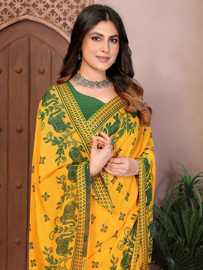 Women Printed Casual Wear Saree With Blouse - 22540733 -  Standard Image - 1