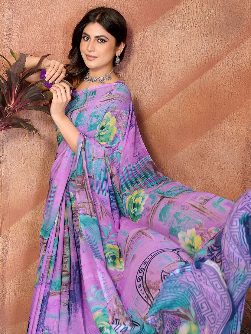 Women Printed Casual Wear Saree With Blouse - 22540745 -  Standard Image - 1