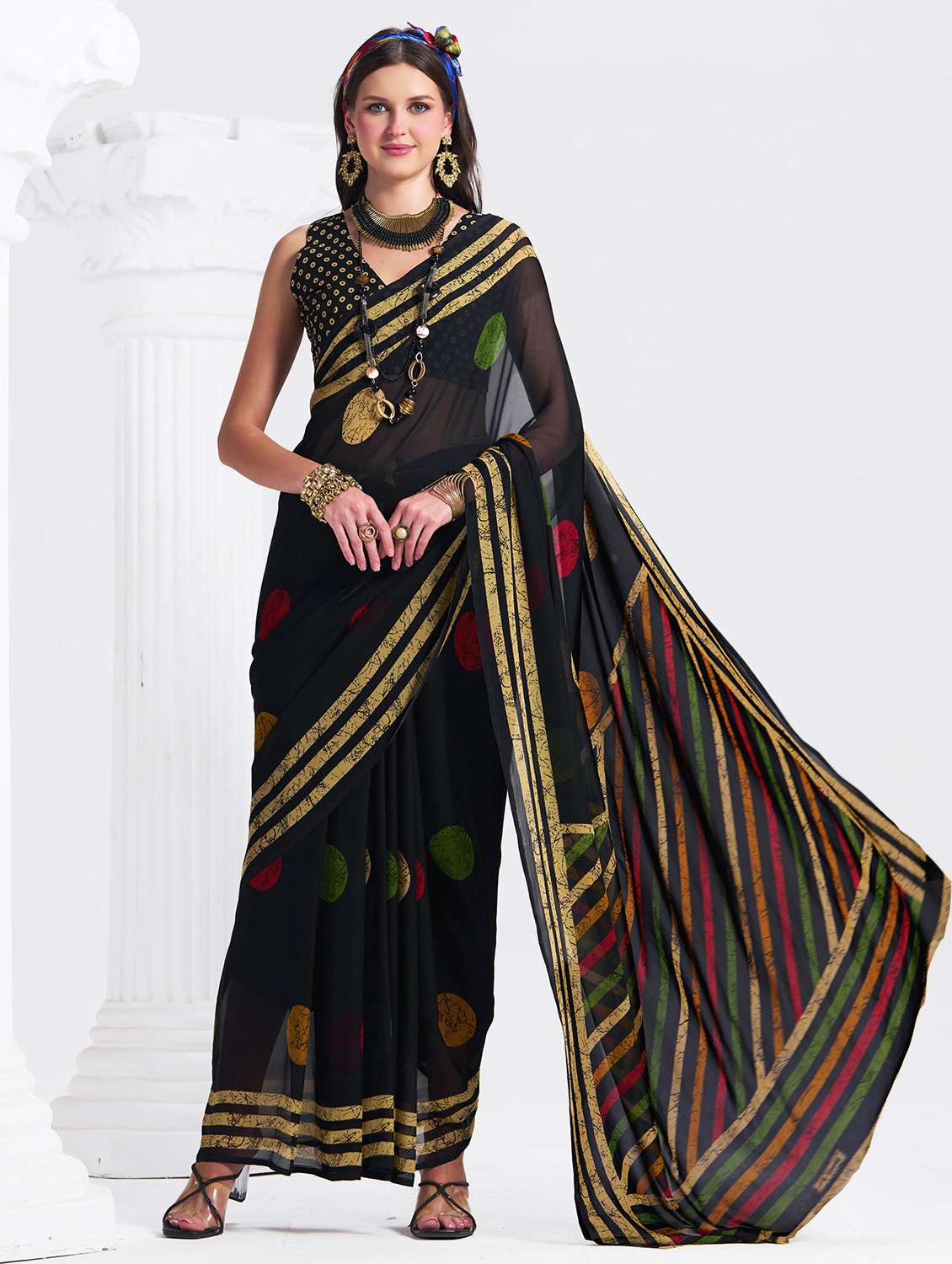 women printed casual wear saree with blouse - 22540840 -  Standard Image - 4