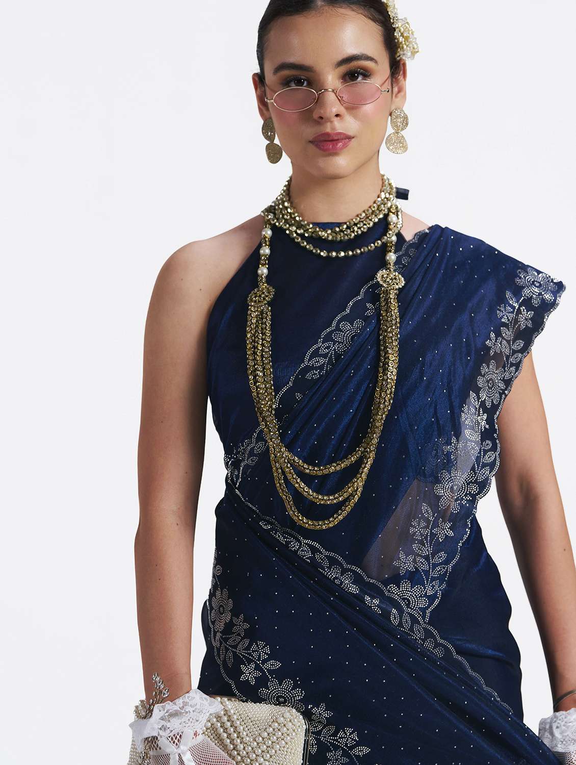 women solid with work embellished saree with blouse - 22540871 -  Standard Image - 1