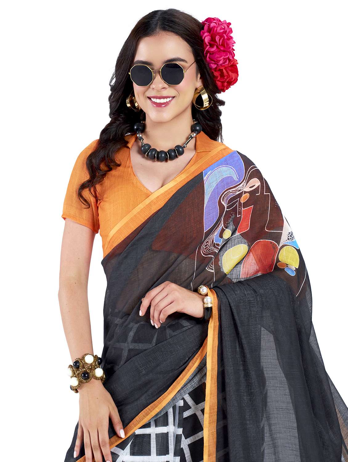 Women Printed Casual Wear Saree With Blouse - 22540914 -  Standard Image - 1