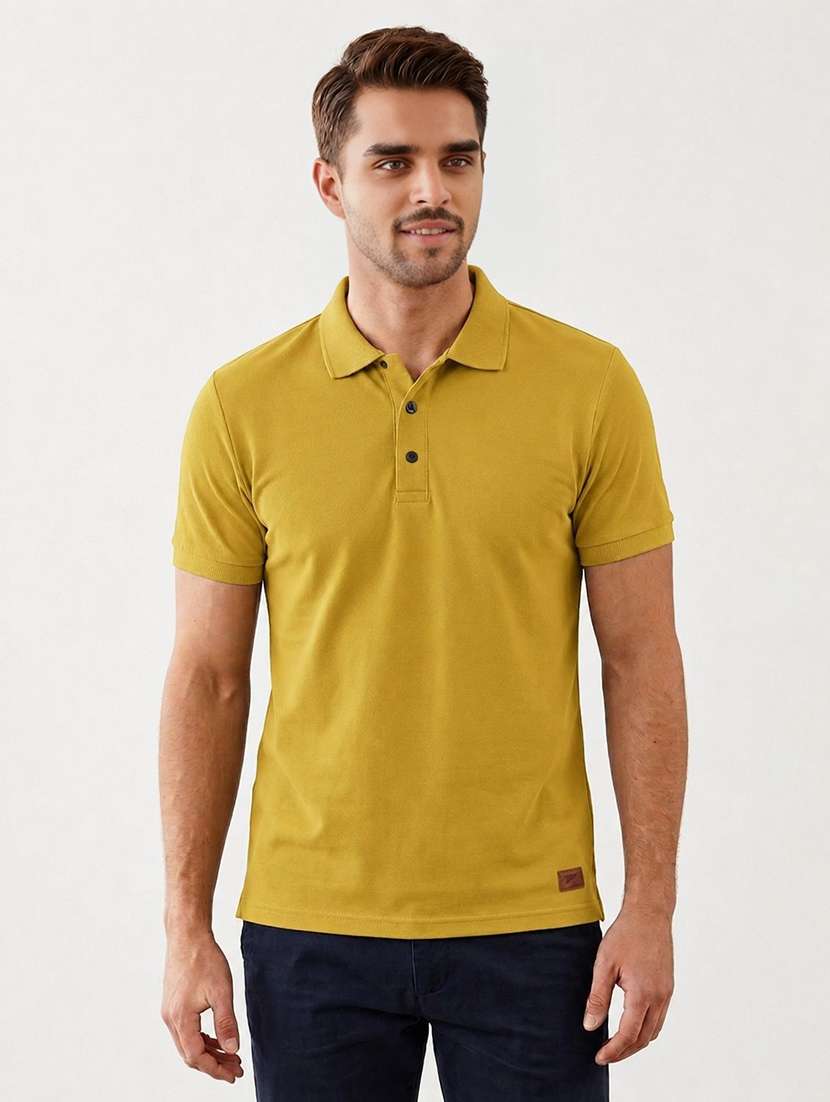 men solid short sleeve slim fit polo t-shirt