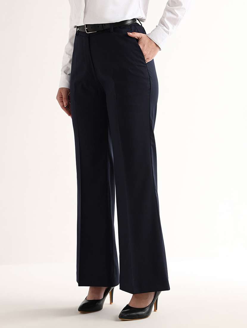 women solid mid rise bootcut trouser - 22540965 -  Standard Image - 1