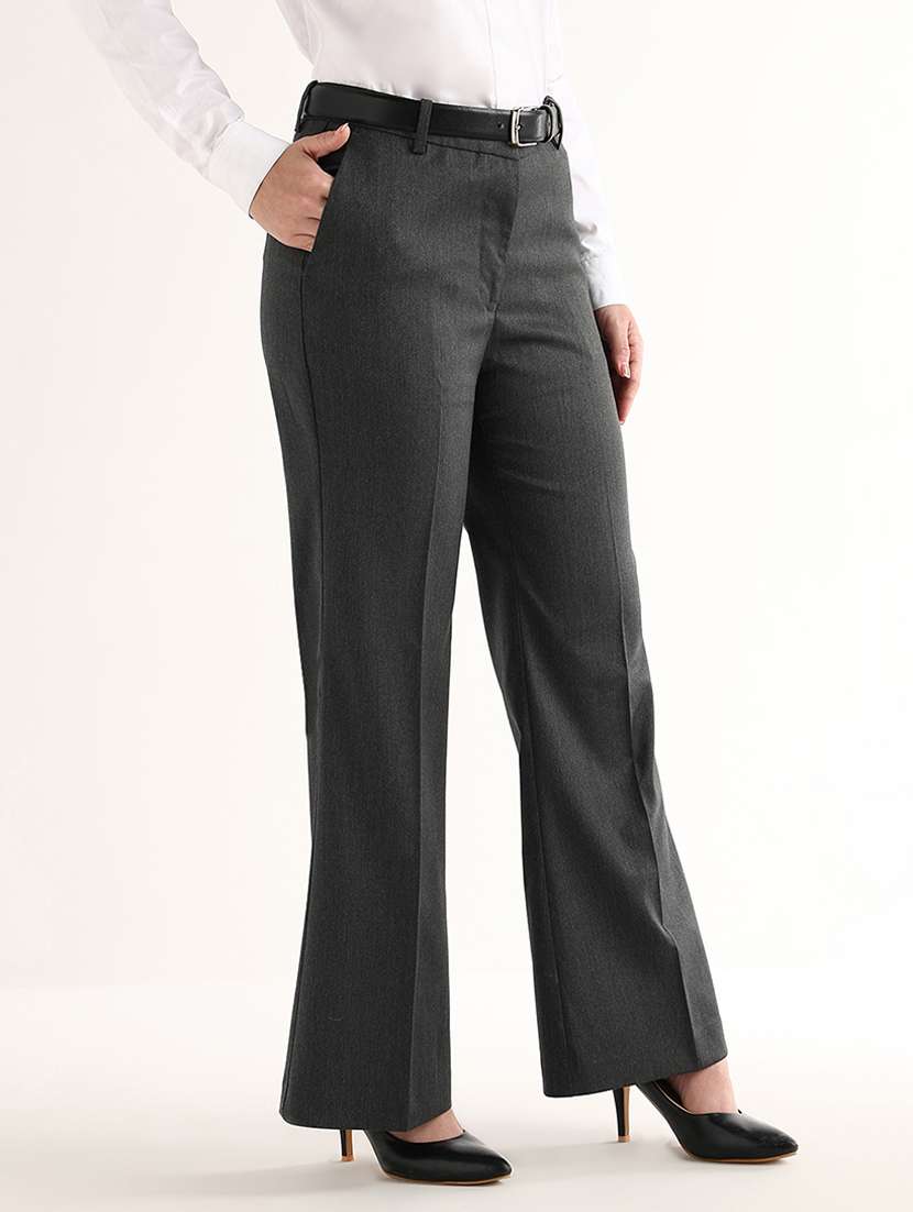 Women Solid Mid Rise Bootcut Trouser - 22540967 -  Standard Image - 1