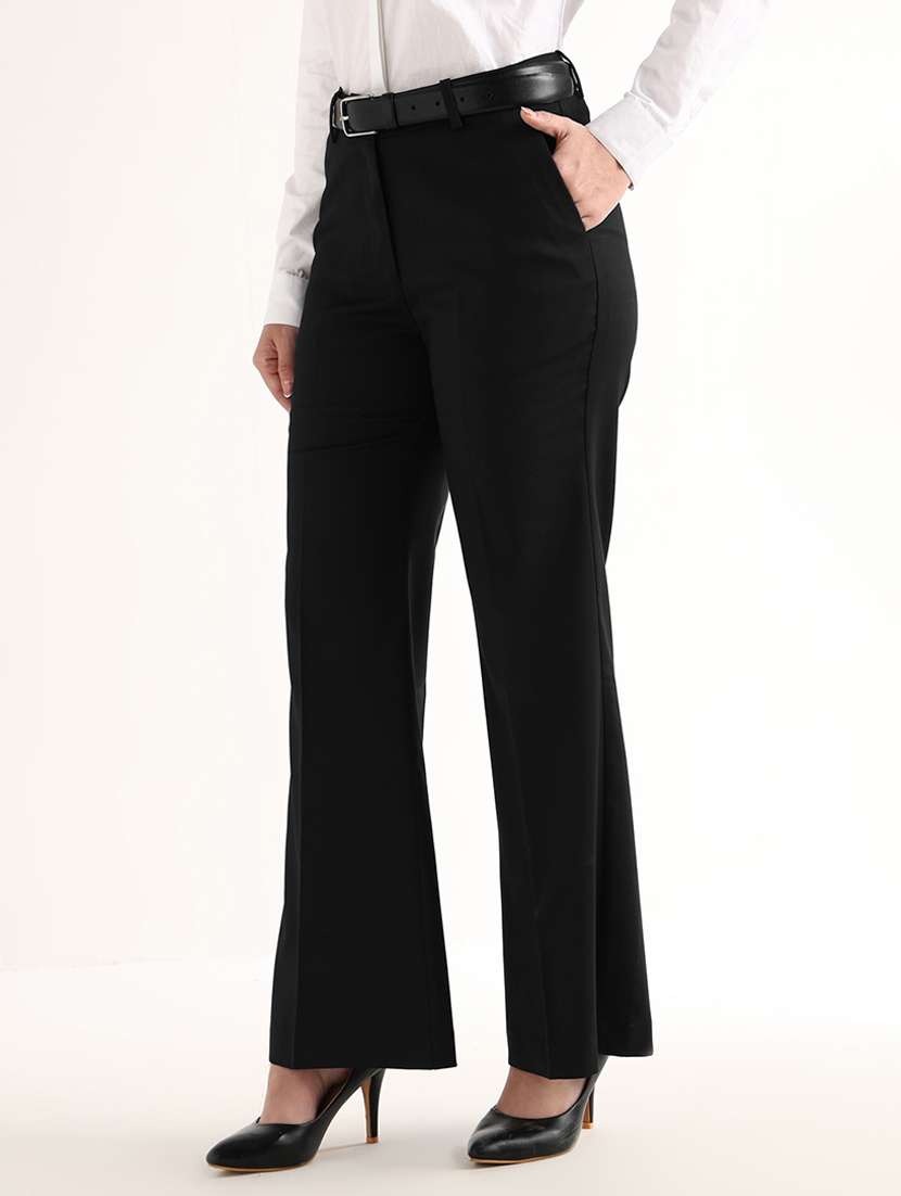 women solid mid rise bootcut trouser - 22540968 -  Standard Image - 1
