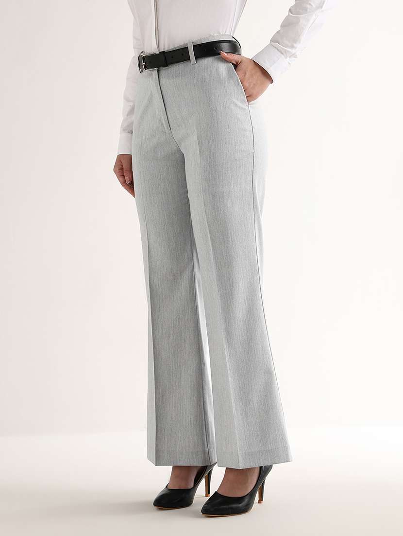 women solid mid rise bootcut trouser - 22540969 -  Standard Image - 1