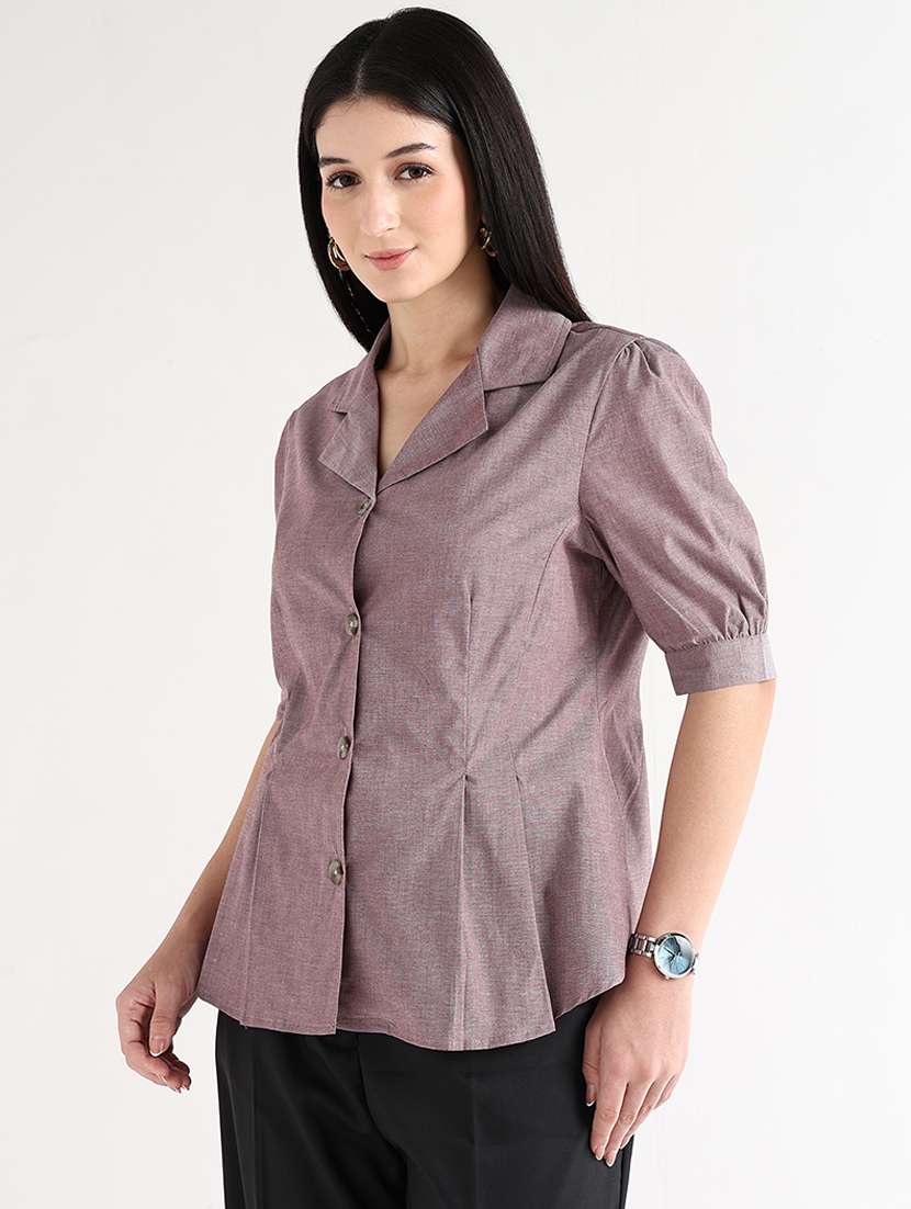women solid puff sleeves a-line top