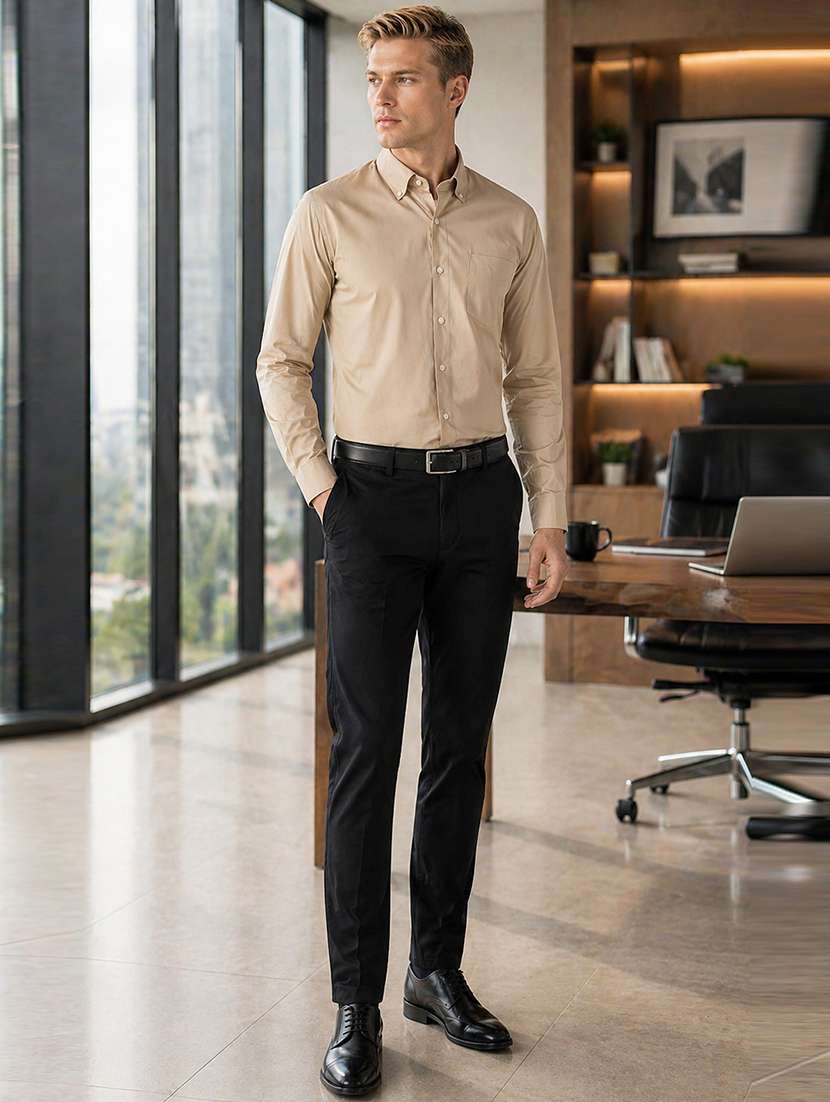 men solid long sleeve slim fit formal shirt - 22541001 -  Standard Image - 4