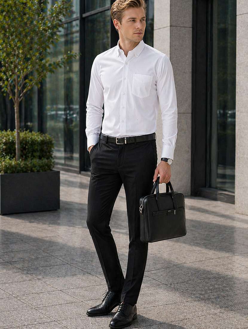 men solid long sleeve slim fit formal shirt - 22541006 -  Standard Image - 4