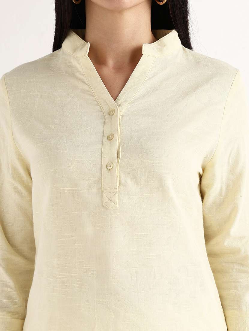 women self design mandarin neck regular top - 22541008 -  Standard Image - 1