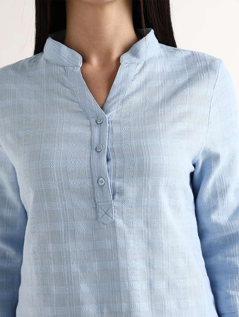 women self design mandarin neck regular top - 22541009 -  Standard Image - 1