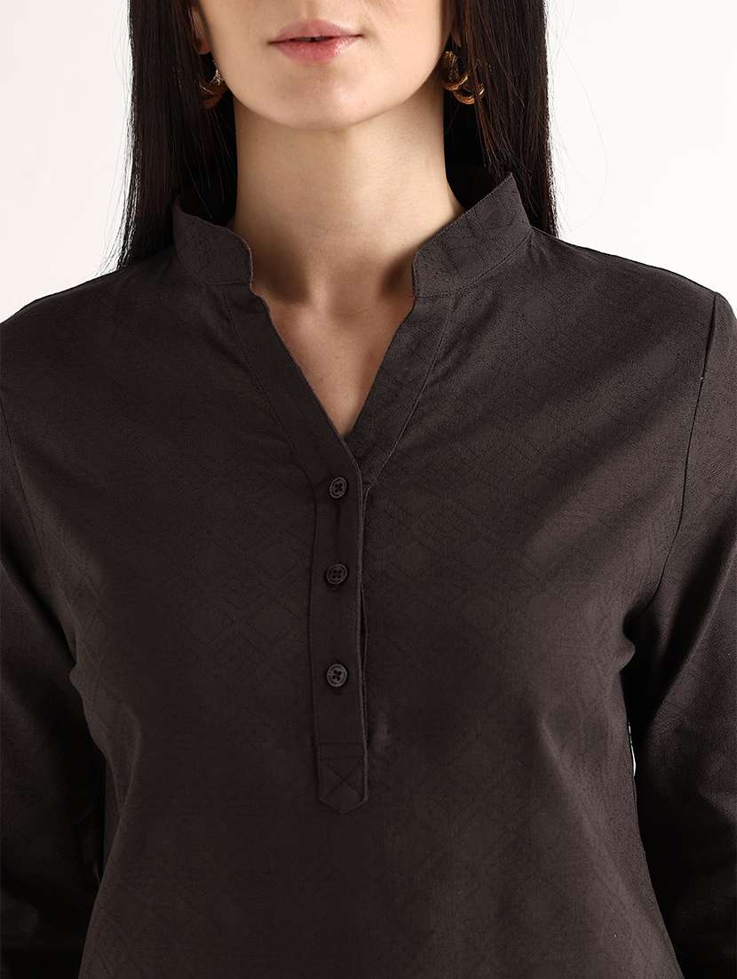 women self design mandarin neck regular top - 22541010 -  Standard Image - 1