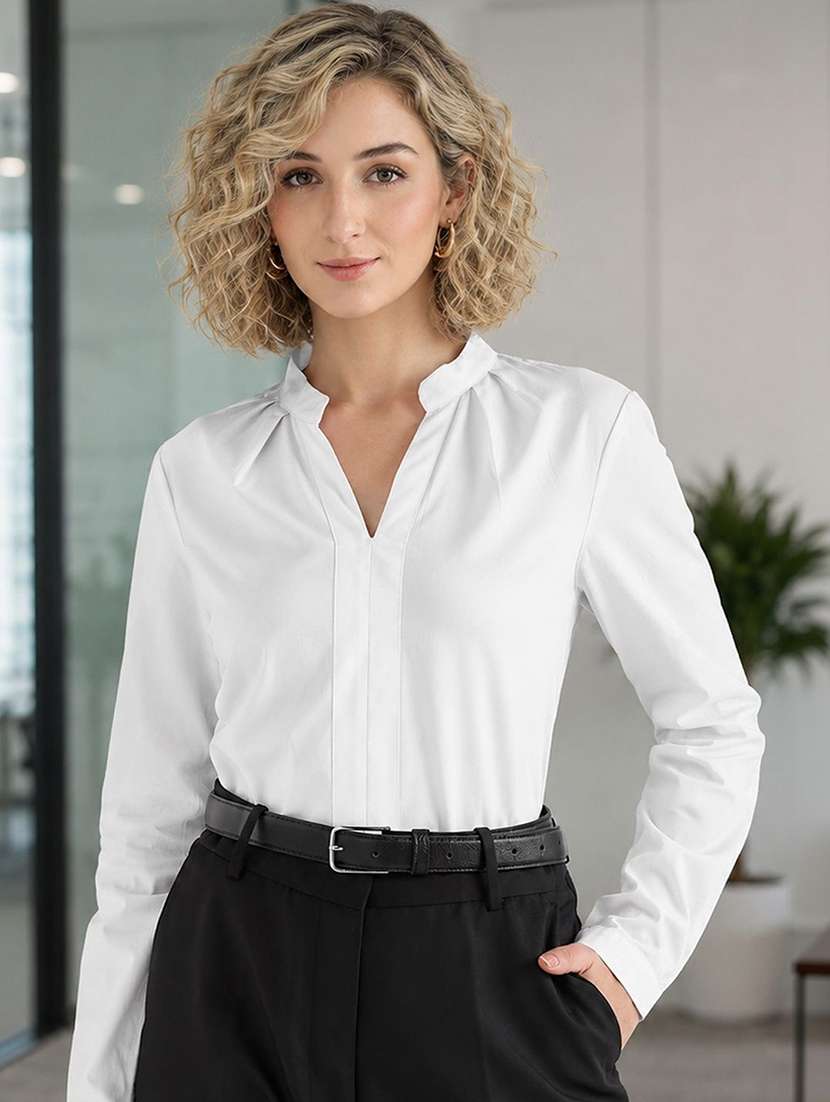 women solid mandarin neck regular top