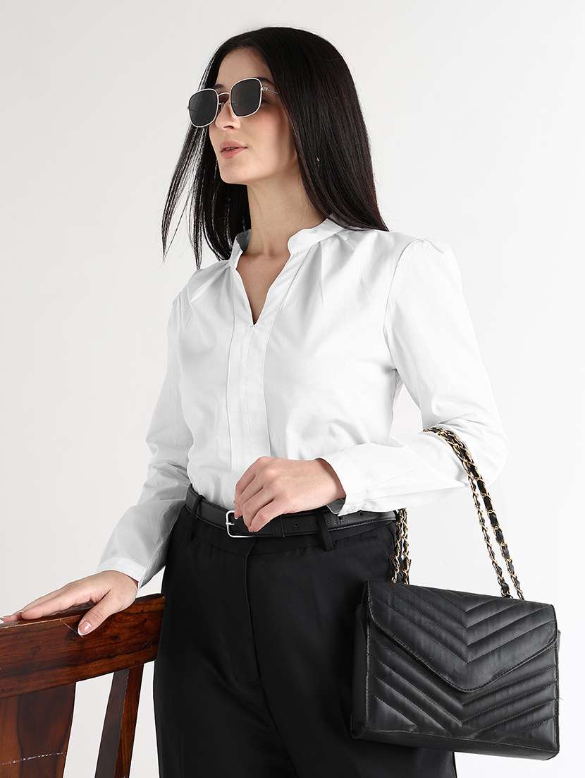 women solid mandarin neck regular top - 22541012 -  Standard Image - 1