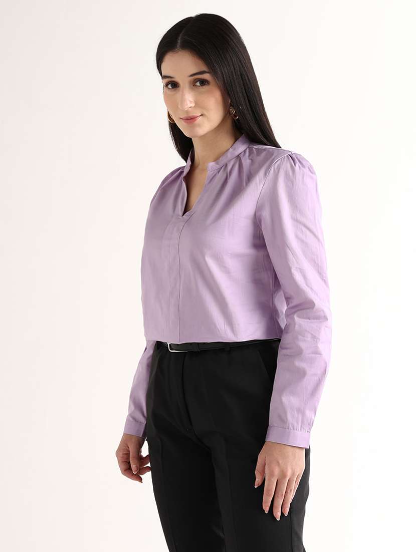 women solid mandarin neck regular top - 22541013 -  Standard Image - 1