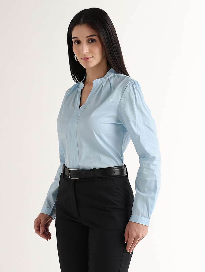 women solid mandarin neck regular top - 22541014 -  Standard Image - 1