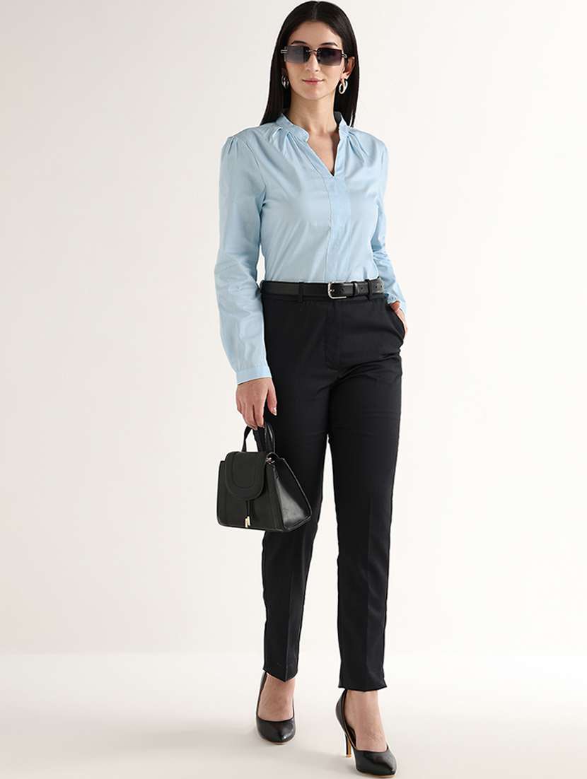 women solid mandarin neck regular top - 22541014 -  Standard Image - 4