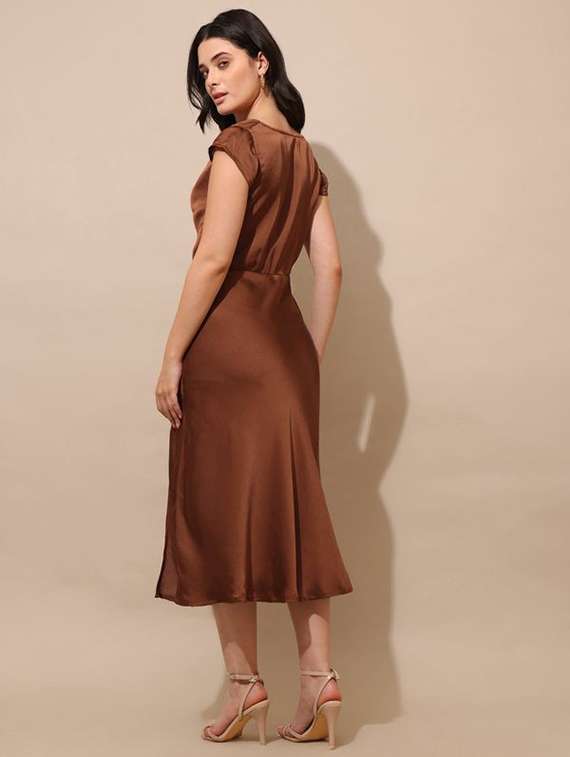 women solid cap sleeves fit and flare dress - 22541072 -  Standard Image - 4