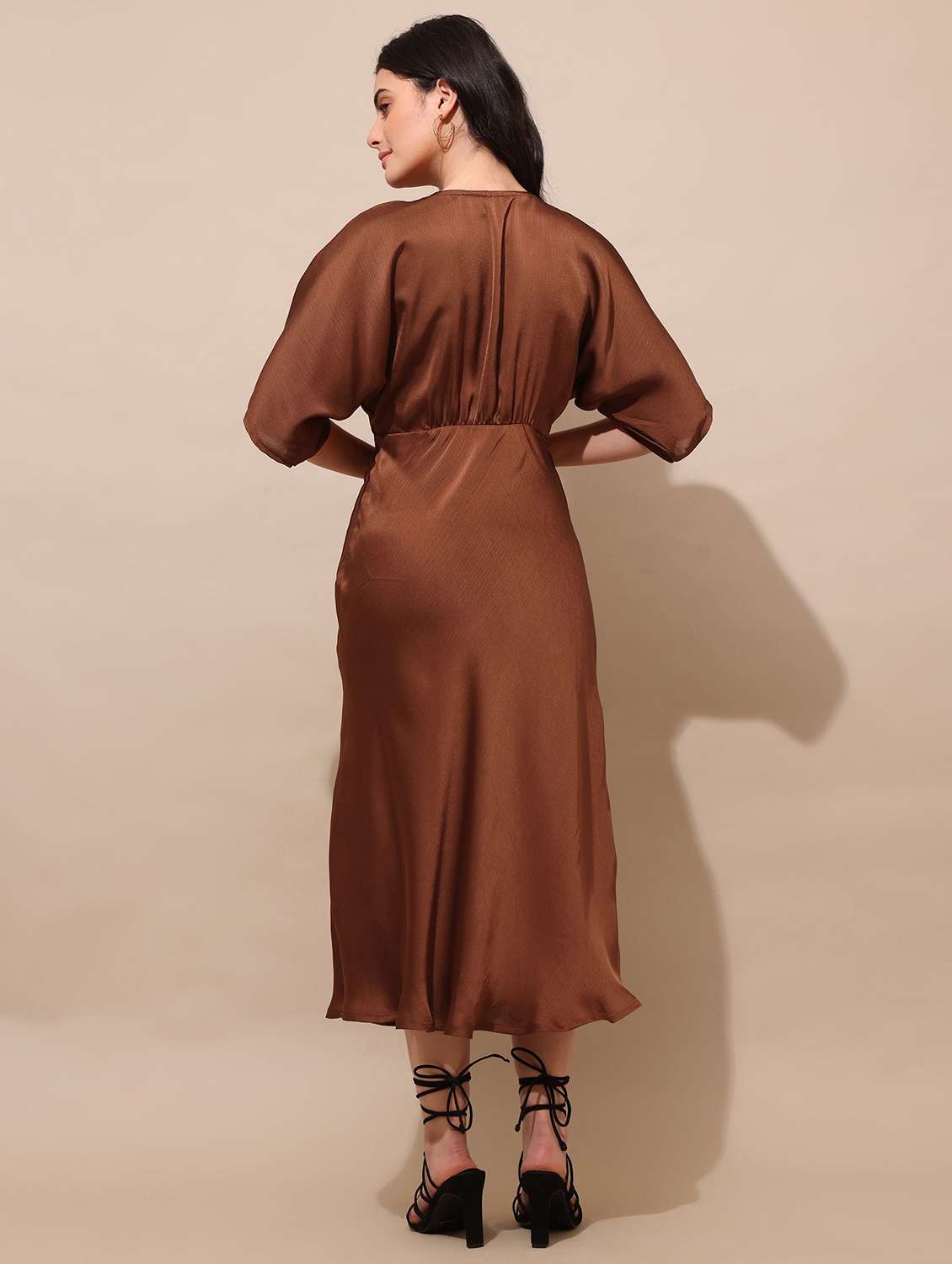 women solid v neck fit and flare dress - 22541076 -  Standard Image - 4