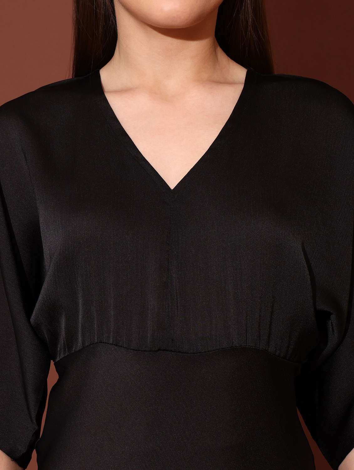 women solid v neck fit and flare dress - 22541078 -  Standard Image - 1