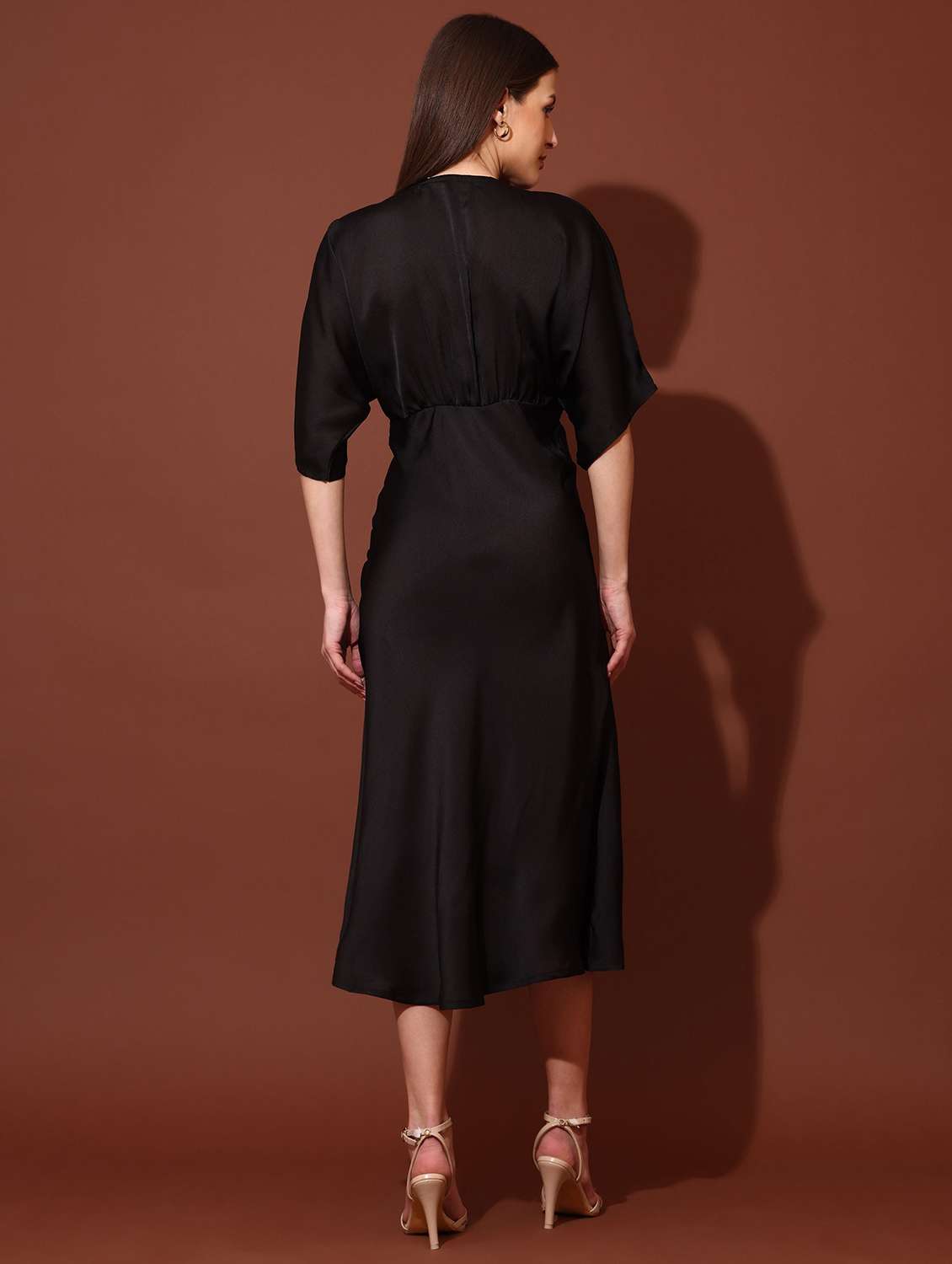 women solid v neck fit and flare dress - 22541078 -  Standard Image - 4