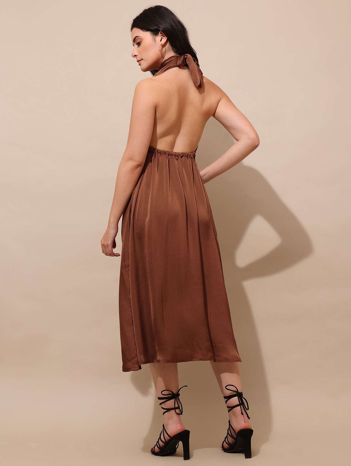 women solid halter neck a-line dress - 22541084 -  Standard Image - 4