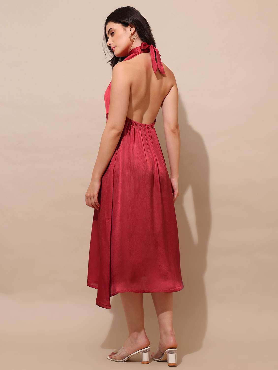 women solid halter neck a-line dress - 22541086 -  Standard Image - 4