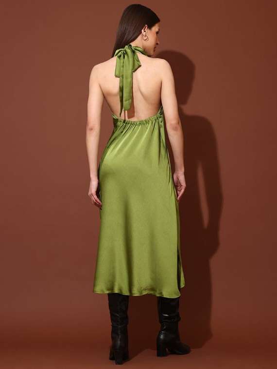 women solid halter neck a-line dress - 22541087 -  Standard Image - 4