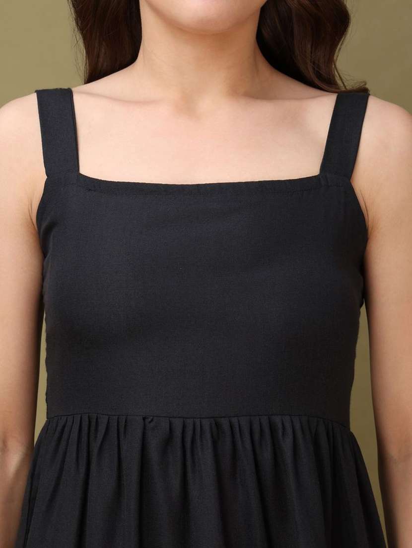 women solid shoulder strap tiered dress - 22541093 -  Standard Image - 1