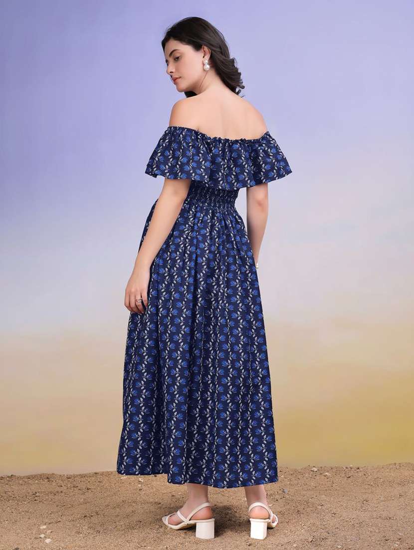 women printed off shoulder fit and flare dress - 22541113 -  Standard Image - 4