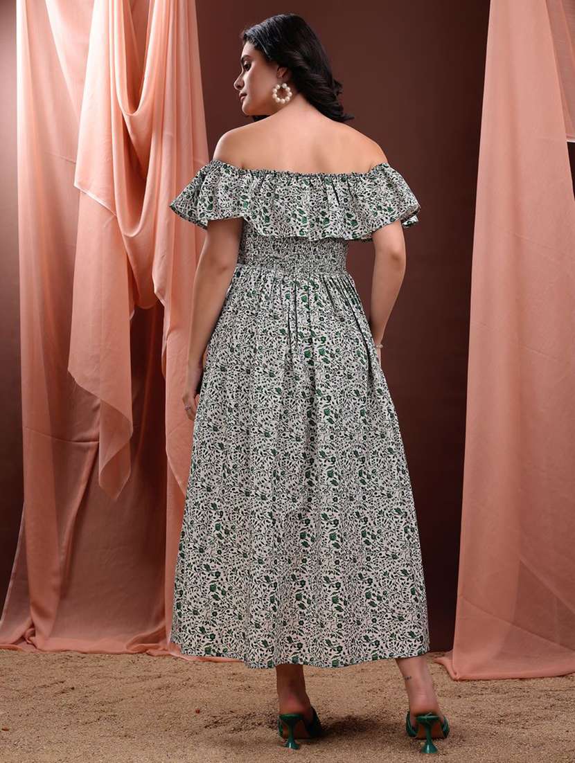 women printed off shoulder fit and flare dress - 22541116 -  Standard Image - 4