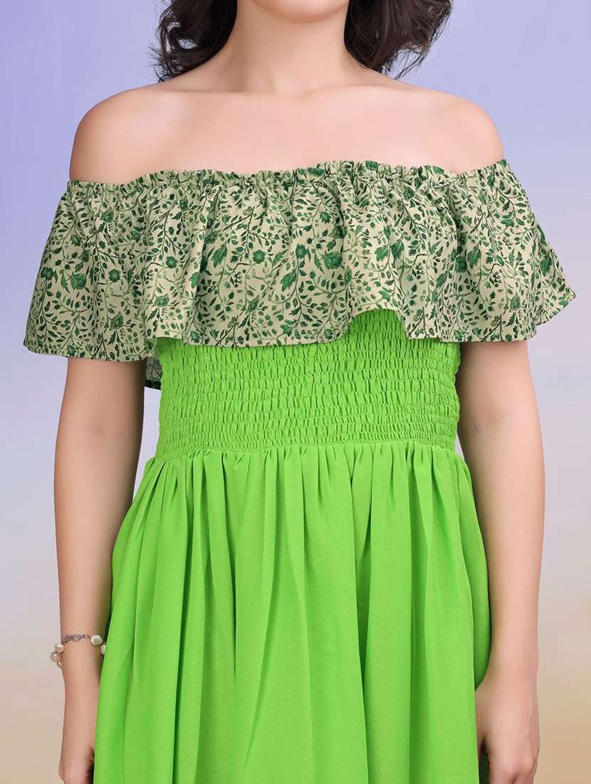 Women Printed Off Shoulder Fit And Flare Dress - 22541143 -  Standard Image - 1