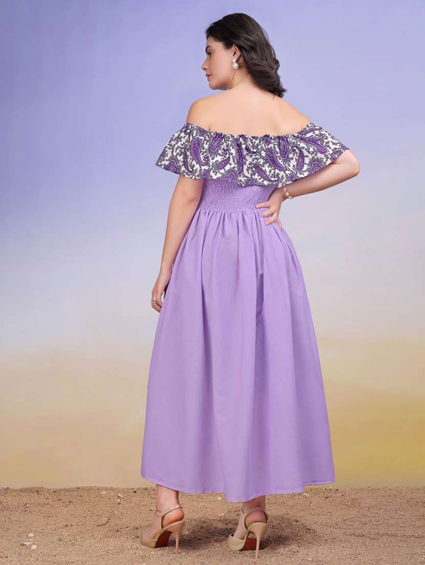 women printed off shoulder fit and flare dress - 22541144 -  Standard Image - 4