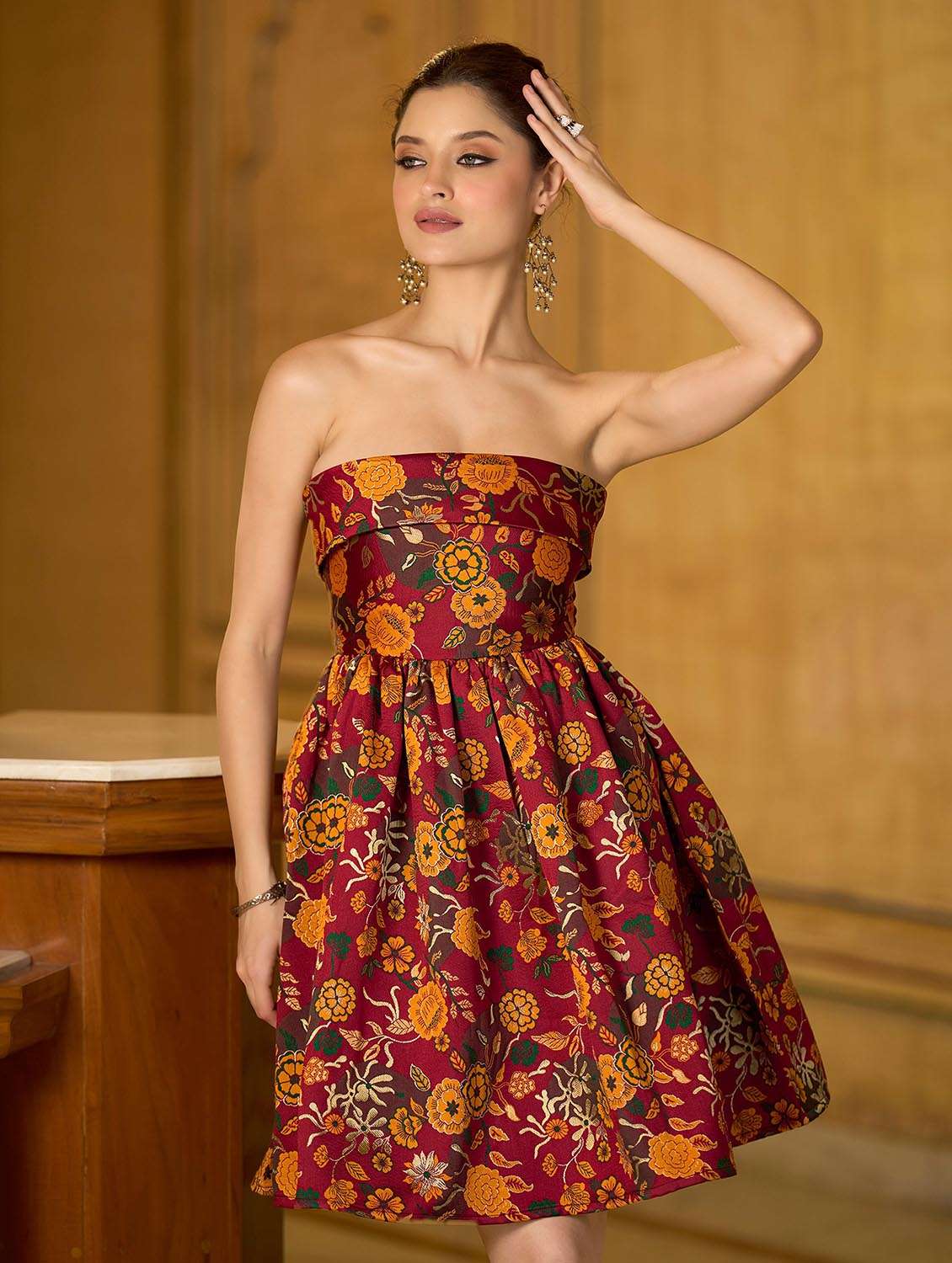 women printed off shoulder fit and flare dress - 22541176 -  Standard Image - 1