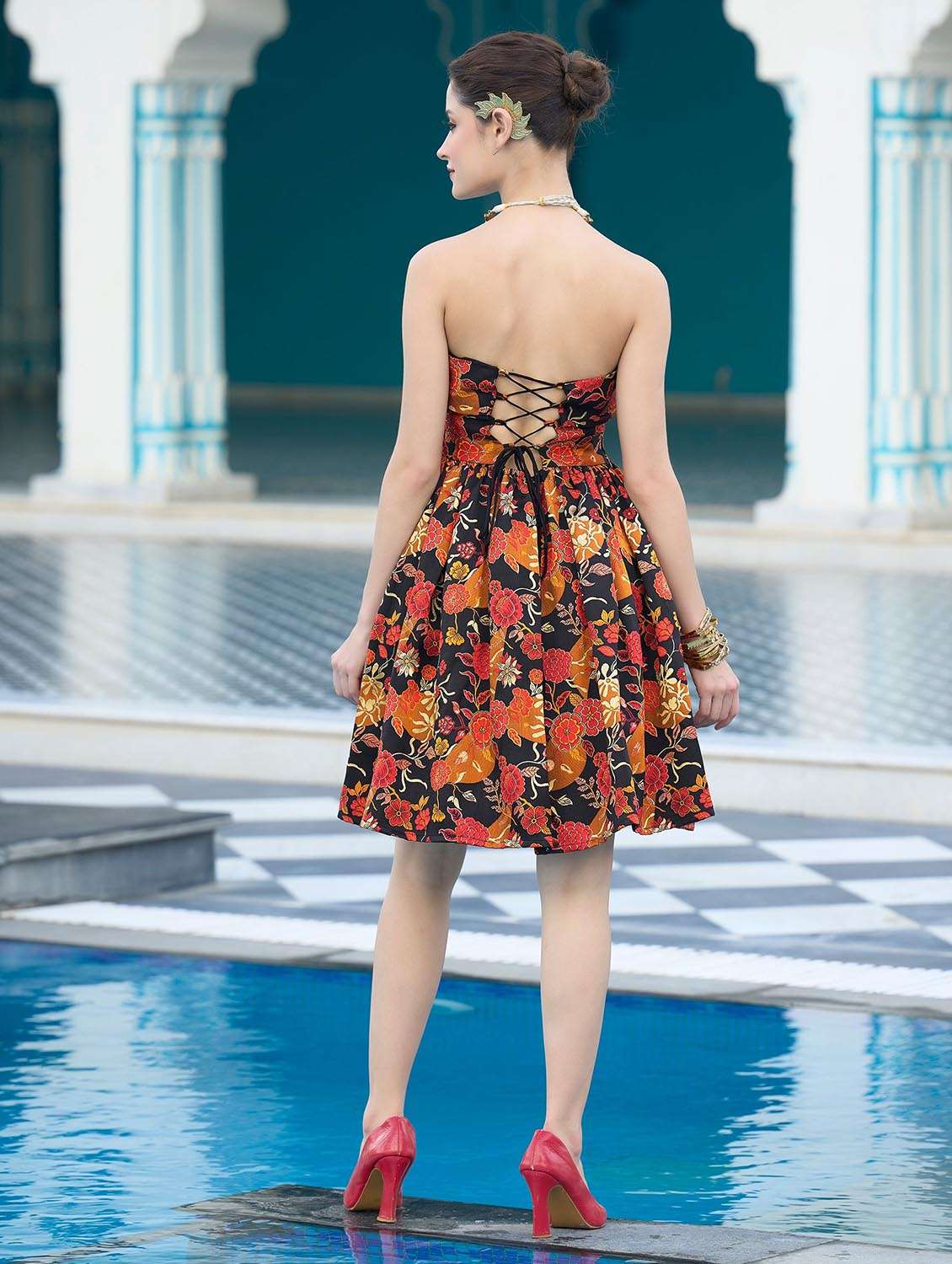 women printed off shoulder fit and flare dress - 22541177 -  Standard Image - 4