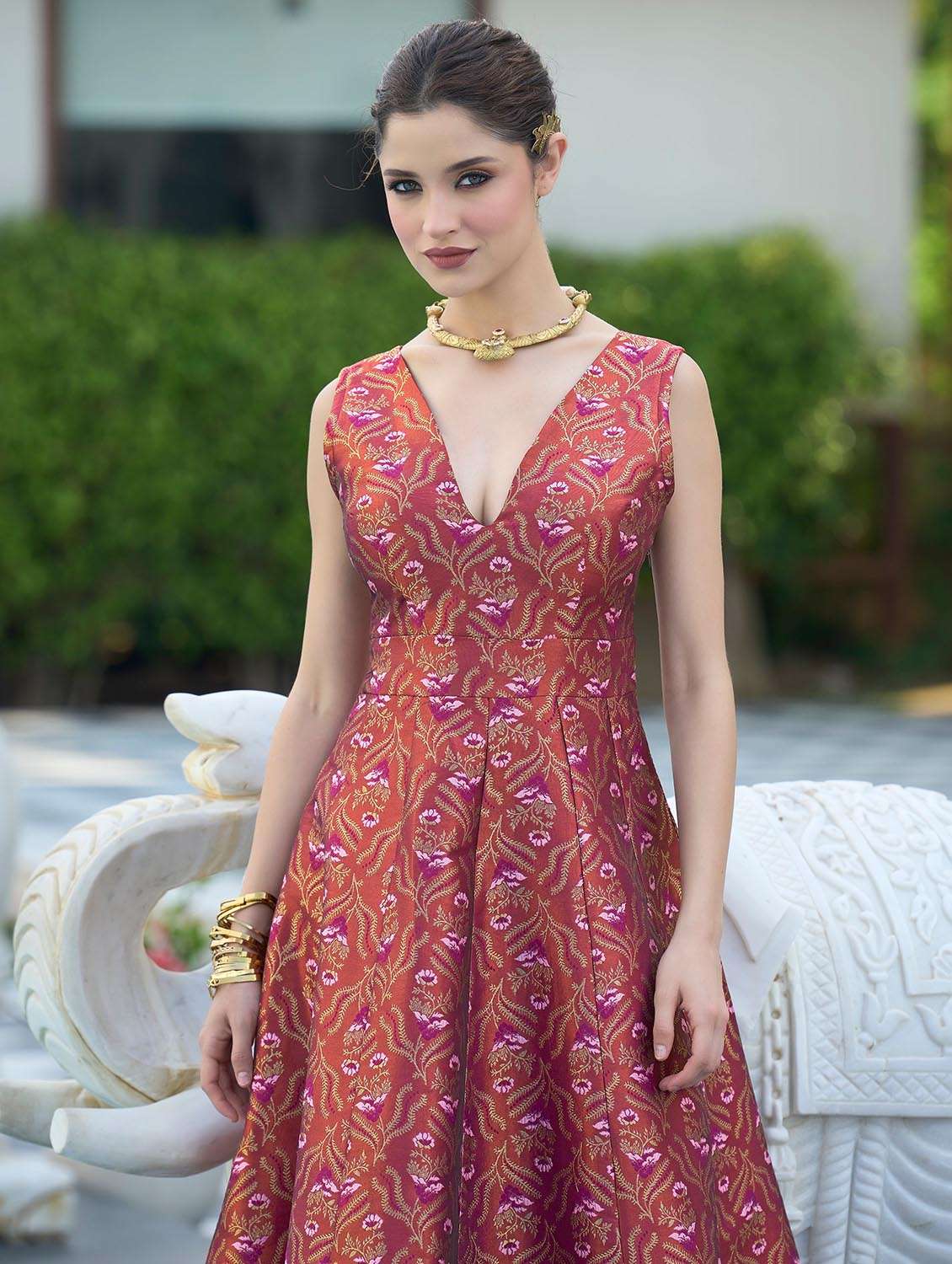 women self design v neck fit and flare dress - 22541183 -  Standard Image - 1
