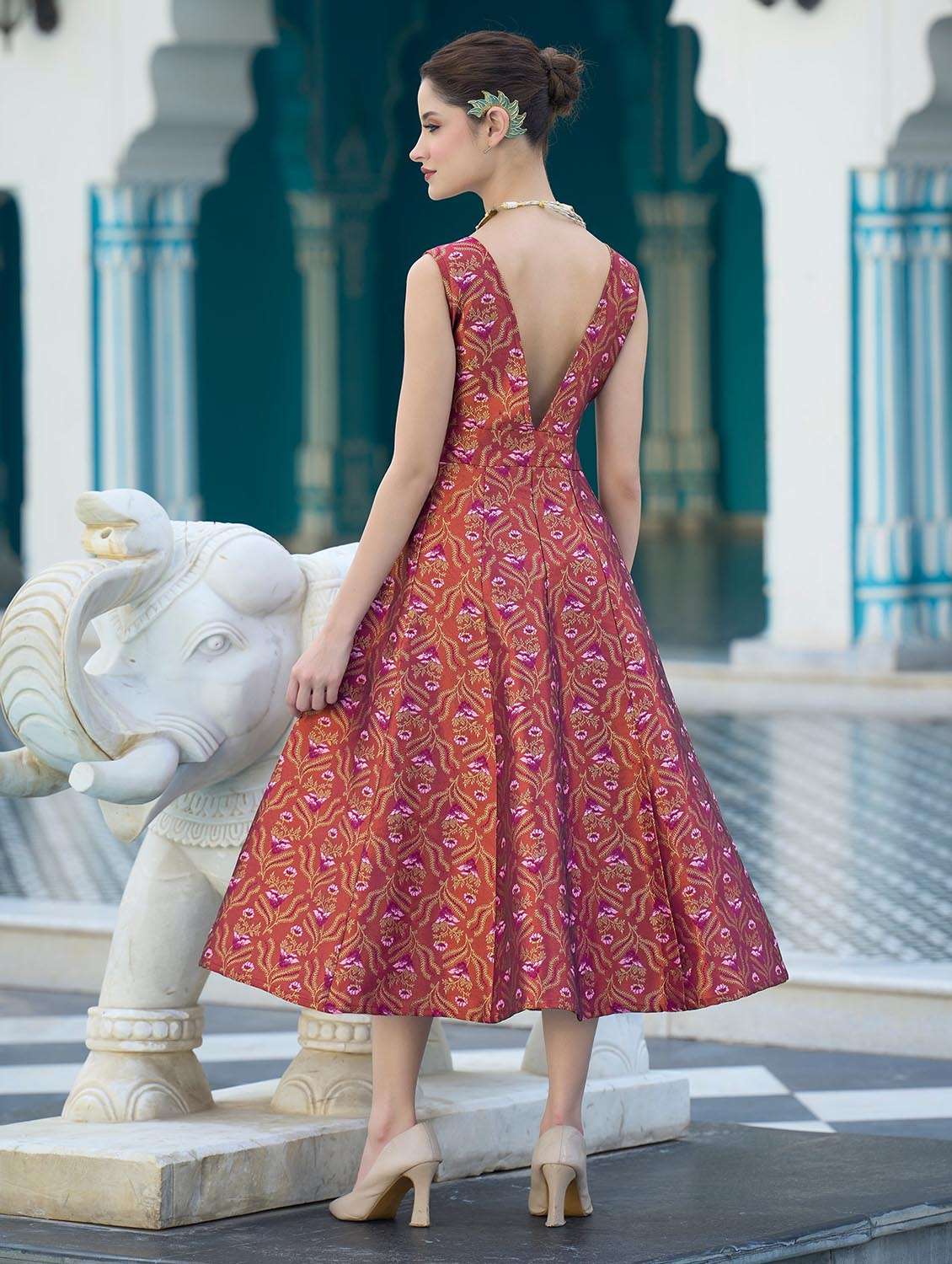 women self design v neck fit and flare dress - 22541183 -  Standard Image - 4