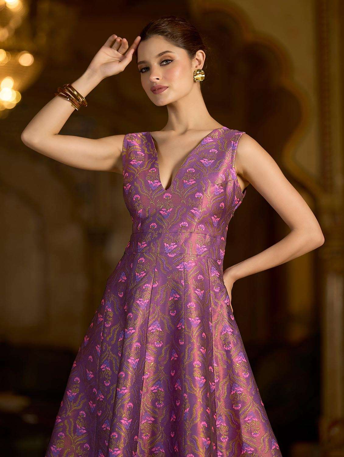 Women Self Design V Neck Fit And Flare Dress - 22541184 -  Standard Image - 1